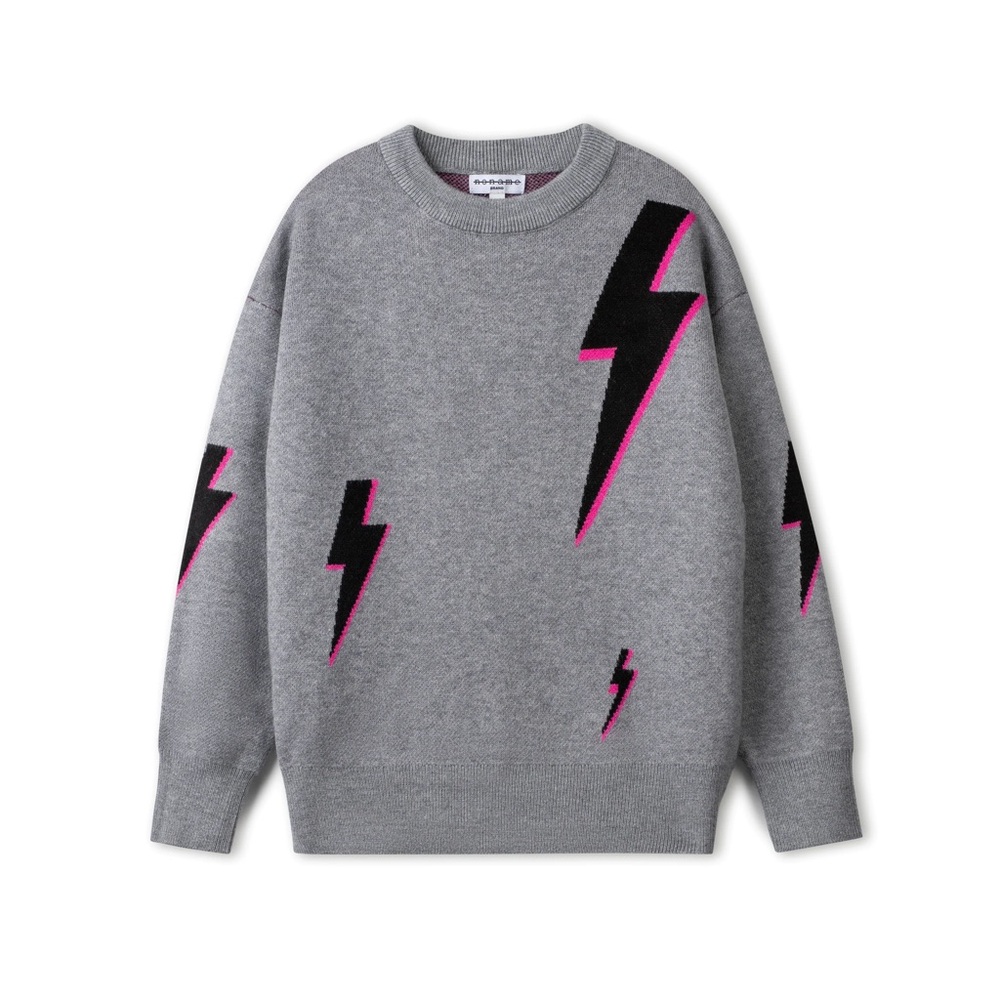 Women’s Gray Lightning Bolt Crewneck Sweater - Pink & Black Accents